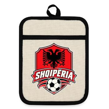 Albanien Fußball - Topflappen mit Gummirückseite - Leinen/Schwarz  - Vorne