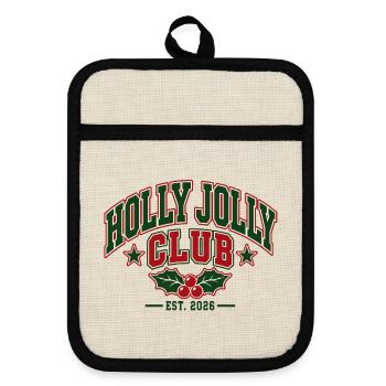 Holly Jolly Club Weihnachtsemblem - Topflappen mit Gummirückseite - Leinen/Schwarz  - Vorne