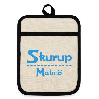 Skurup – Malmö Sky Blue Design - Pot holders with rubber back - linen/black  - Front