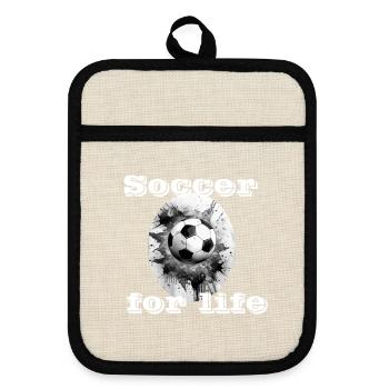 Soccer for life weiß - Topflappen mit Gummirückseite - Leinen/Schwarz  - Vorne