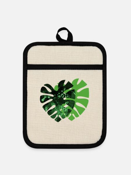 Monstera-Pflanze - Topflappen mit Gummirückseite - Leinen/Schwarz