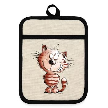 Little Naughty Cat I Cat Motif Comic Gift - Pot holders with rubber back - linen/black  - Front