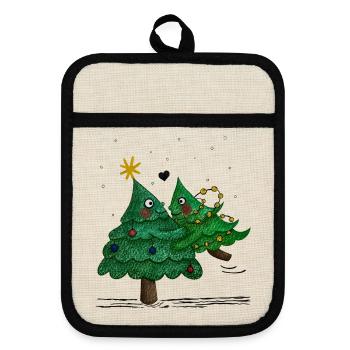 Cute Christmas Trees - Pot holders with rubber back - linen/black  - Front