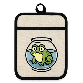 Grenouille dans un bol - Maniques avec dos en caoutchouc - lin/noir  - Devant