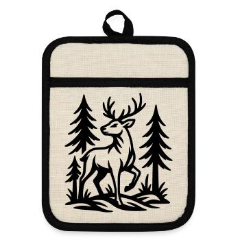 roe deer - Pot holders with rubber back - linen/black  - Front