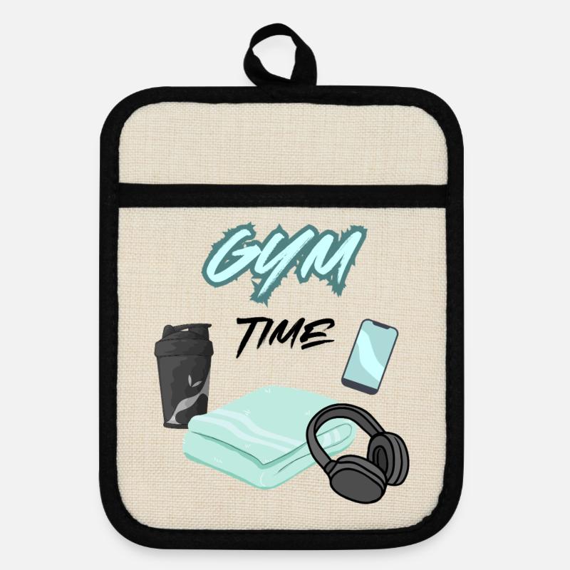 Gym time - Pot holders with rubber back - linen/black