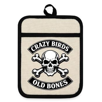 Old bones - auch im Alter etwas Verrückt - Topflappen mit Gummirückseite - Leinen/Schwarz  - Vorne