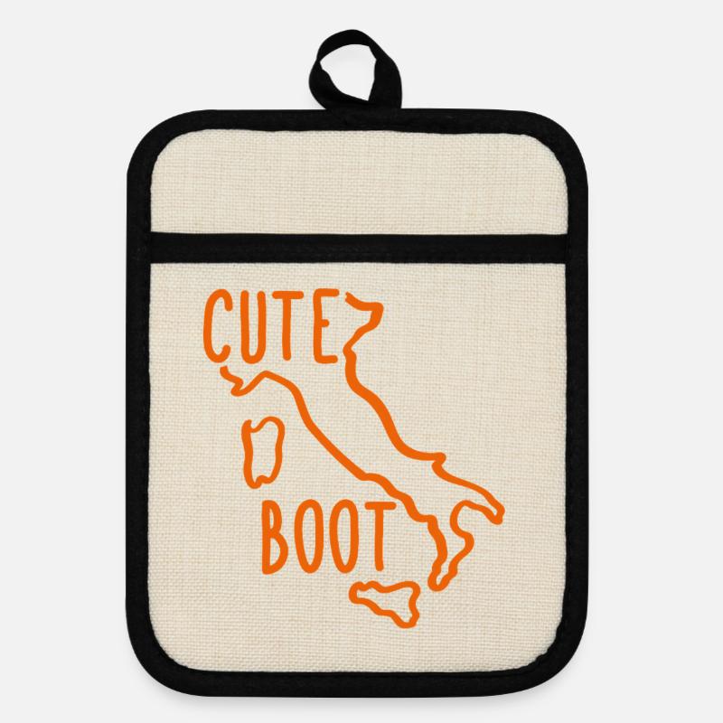 Cute Italian Boot - Cute Boot - Pot holders with rubber back - linen/black 