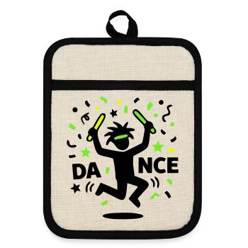 Fête techno rave des années 90 avec des bonhommes bâtons dansants - Maniques avec dos en caoutchouc - lin/noir  - Devant