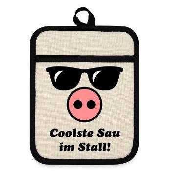 Coolste Sau Im Stall! (Cool) - Topflappen mit Gummirückseite - Leinen/Schwarz  - Vorne