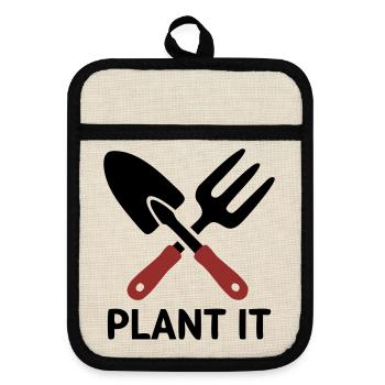 Garden Tool Plant It Logo - Pot holders with rubber back - linen/black  - Front