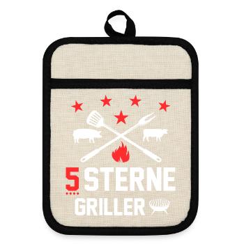 5 Sterne Griller Grillsprüche Grillparty BBQ - Topflappen mit Gummirückseite - Leinen/Schwarz  - Vorne