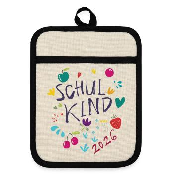 Schulkind 2026  - Topflappen mit Gummirückseite - Leinen/Schwarz  - Vorne