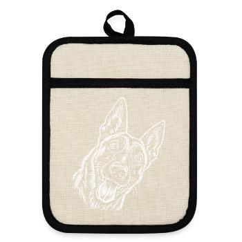 Linienkunst Hundekopf Malinois - Topflappen mit Gummirückseite - Leinen/Schwarz  - Vorne