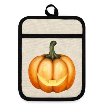 Halloween Kürbis Illustration - Topflappen mit Gummirückseite - Leinen/Schwarz  - Vorne