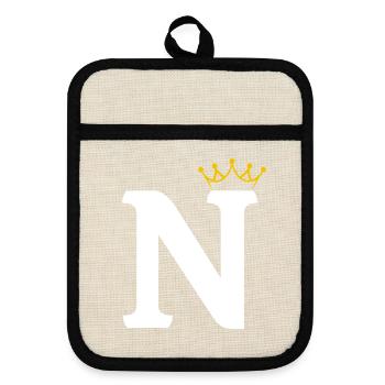 N Monogramm mit Krone - Topflappen mit Gummirückseite - Leinen/Schwarz  - Vorne