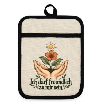 Selbstmitgefühl darf wachsen - Topflappen mit Gummirückseite - Leinen/Schwarz  - Vorne