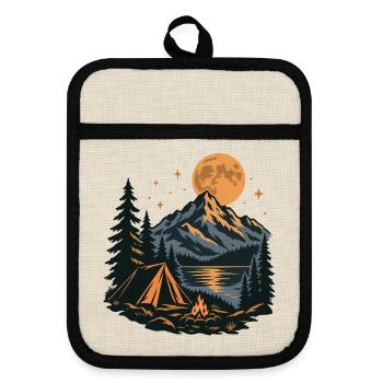 Abenteuer Camping - Topflappen mit Gummirückseite - Leinen/Schwarz  - Vorne