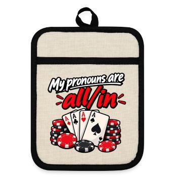 Meine Pronomen All In - Topflappen mit Gummirückseite - Leinen/Schwarz  - Vorne