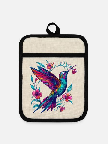 Kolibri - Topflappen mit Gummirückseite - Leinen/Schwarz