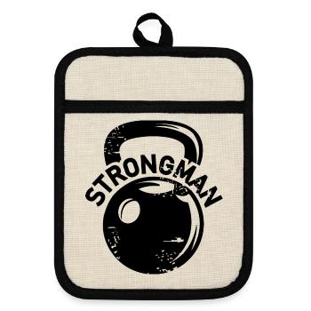 kettlebell strongman fitness weights icon logo - Pot holders with rubber back - linen/black  - Front