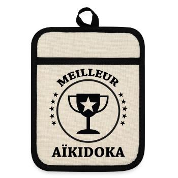 meilleur Aïkidoka - Aïkido  - Maniques avec dos en caoutchouc - lin/noir  - Devant