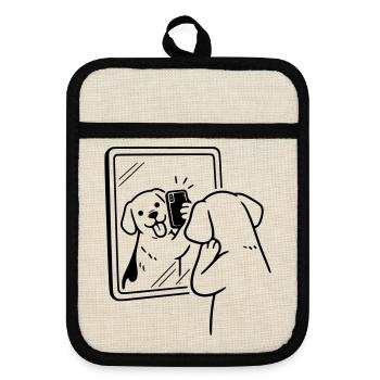 selfie dog hund - Topflappen mit Gummirückseite - Leinen/Schwarz  - Vorne