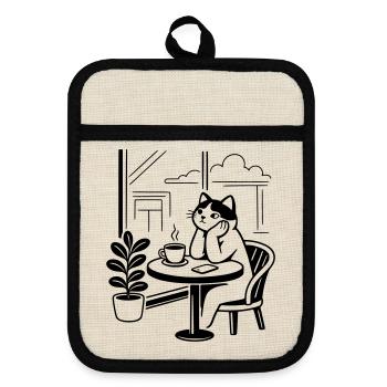 Thoughtful Cat Cafe - Pot holders with rubber back - linen/black  - Front