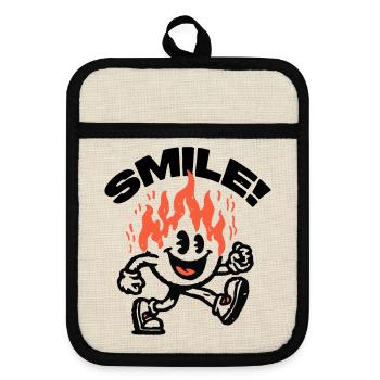 Smile! Fiery Friend Smiley - Pot holders with rubber back - linen/black  - Front