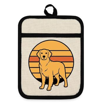 Dog Retriever Retro Sunset - Pot holders with rubber back - linen/black  - Front