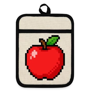 Apfel Pixel Obst - Topflappen mit Gummirückseite - Leinen/Schwarz  - Vorne