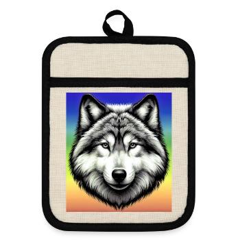 Wolf - Topflappen mit Gummirückseite - Leinen/Schwarz  - Vorne