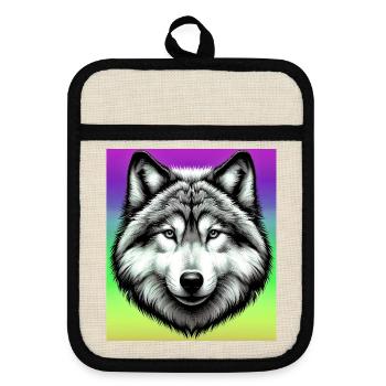 Wolf - Topflappen mit Gummirückseite - Leinen/Schwarz  - Vorne