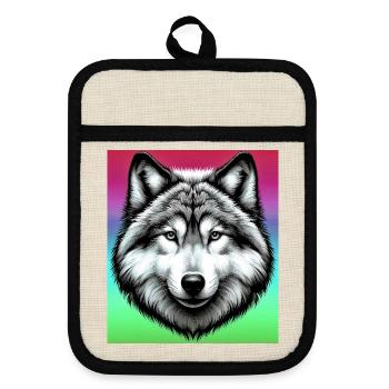 Wolf - Topflappen mit Gummirückseite - Leinen/Schwarz  - Vorne