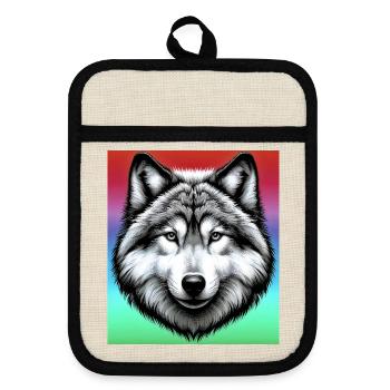 Wolf - Topflappen mit Gummirückseite - Leinen/Schwarz  - Vorne