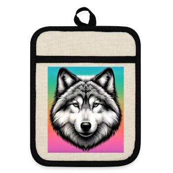 Wolf - Topflappen mit Gummirückseite - Leinen/Schwarz  - Vorne