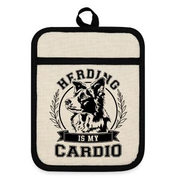 Border Collie Herding is my Cardio Hunde Wilsigns - Topflappen mit Gummirückseite - Leinen/Schwarz  - Vorne