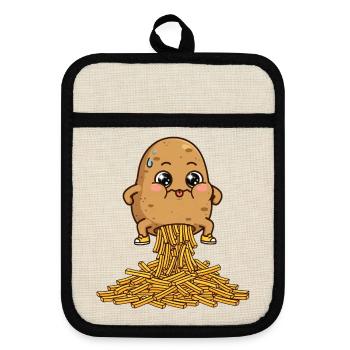 Kartoffeln, Pommes, Pommes Humor - Topflappen mit Gummirückseite - Leinen/Schwarz  - Vorne