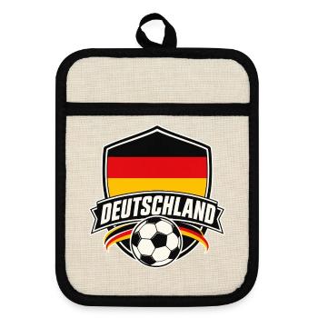 Deutschland Fußball - Topflappen mit Gummirückseite - Leinen/Schwarz  - Vorne