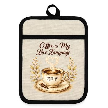 coffe_ist_my_live_language - Topflappen mit Gummirückseite - Leinen/Schwarz  - Vorne