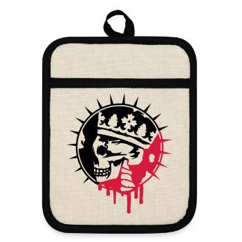 Skull with Crown Graffiti Patch - Pot holders with rubber back - linen/black  - Front