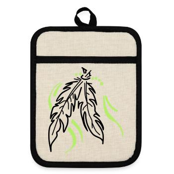Feathers tied together - Pot holders with rubber back - linen/black  - Front