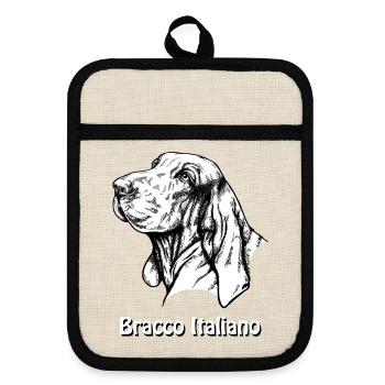 Bracco Italiano Portrait avec texte - Maniques avec dos en caoutchouc - lin/noir  - Devant