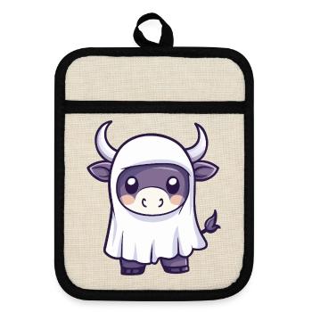 Stier Halloween Geist - Topflappen mit Gummirückseite - Leinen/Schwarz  - Vorne