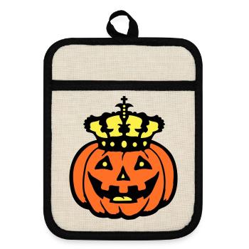 Halloween Kürbiskönig Krone König Kürbis Herrscher - Topflappen mit Gummirückseite - Leinen/Schwarz  - Vorne