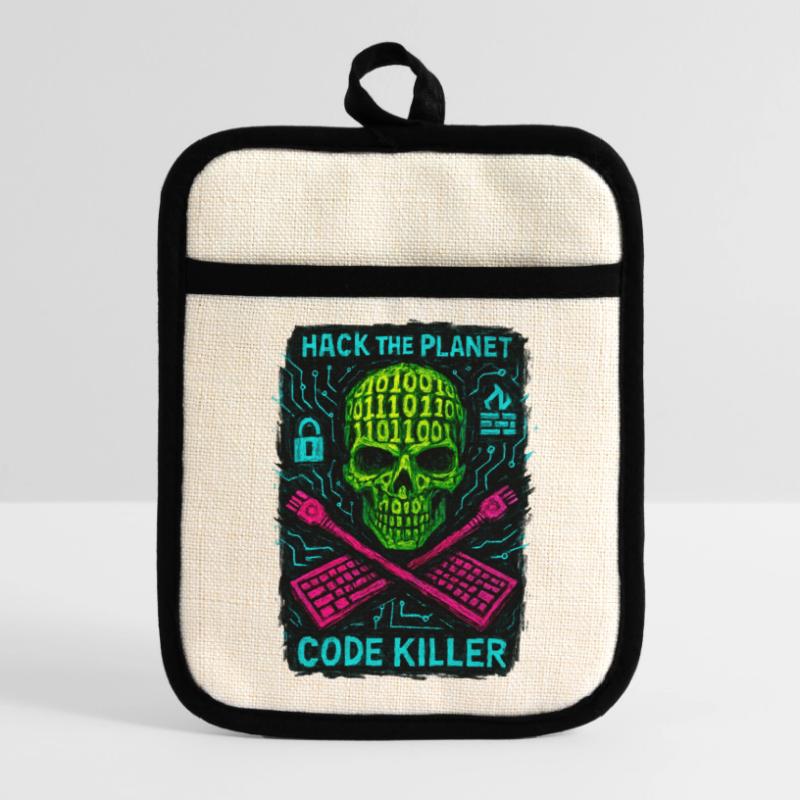 Hack the Planet Code Killer - Cyber Security Pot holders with rubber back