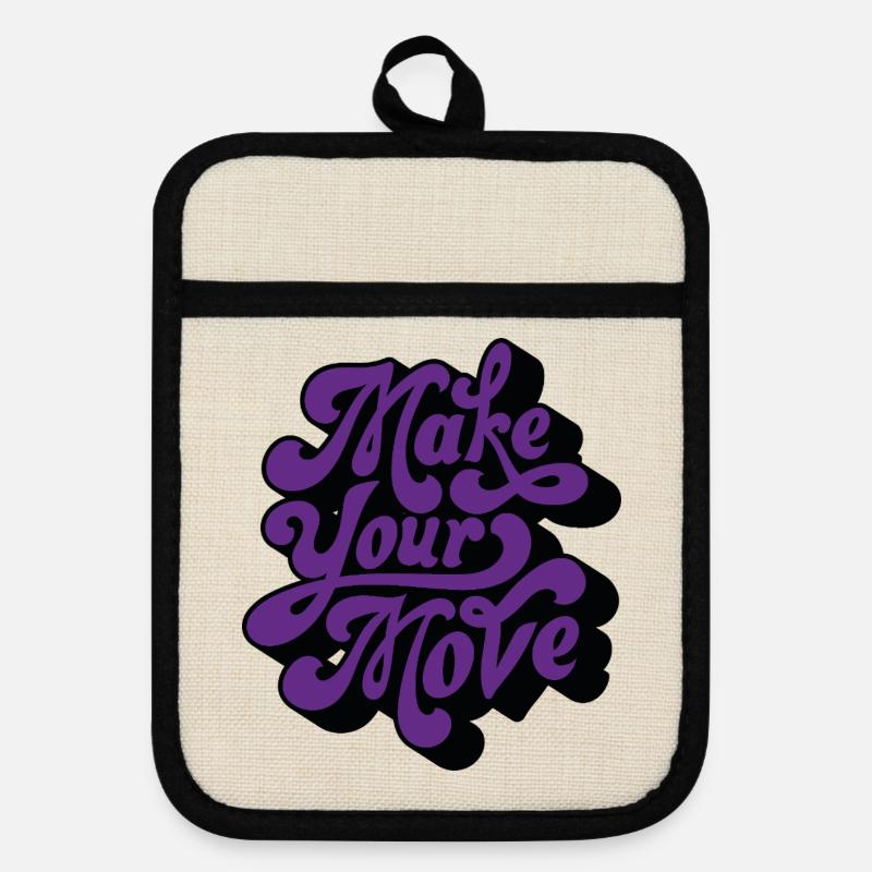 Make Your Move Retro Script - Pot holders with rubber back - linen/black 