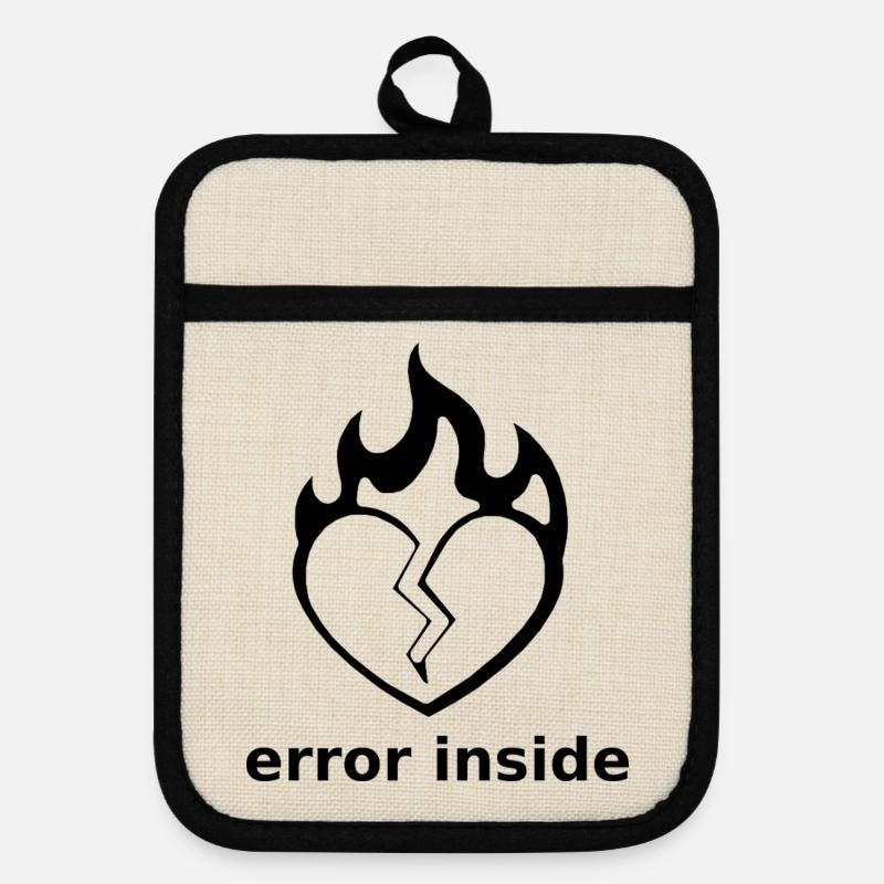 Error Inside – Broken Heart in Flames - Pot holders with rubber back - linen/black 