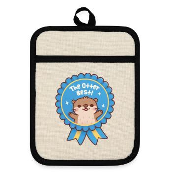 Das Otter Best Cute Otter Blue Badge Award Ribbon - Topflappen mit Gummirückseite - Leinen/Schwarz  - Vorne