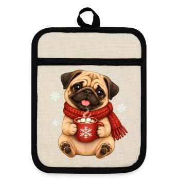 Mops Hund süßer Mops niedlicher Mops - Topflappen mit Gummirückseite - Leinen/Schwarz  - Vorne